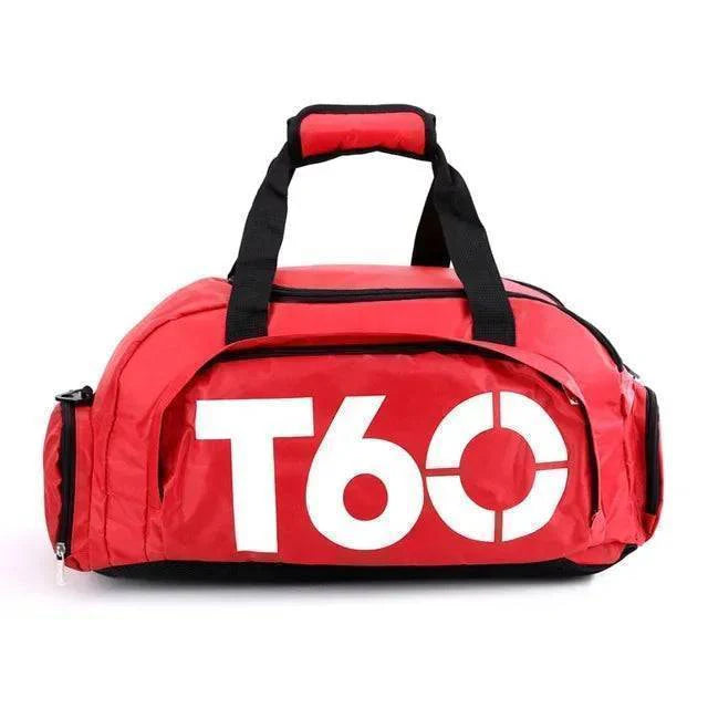 Detail of the adjustable shoulder strap and padded grip handle on the unisex sports bag
