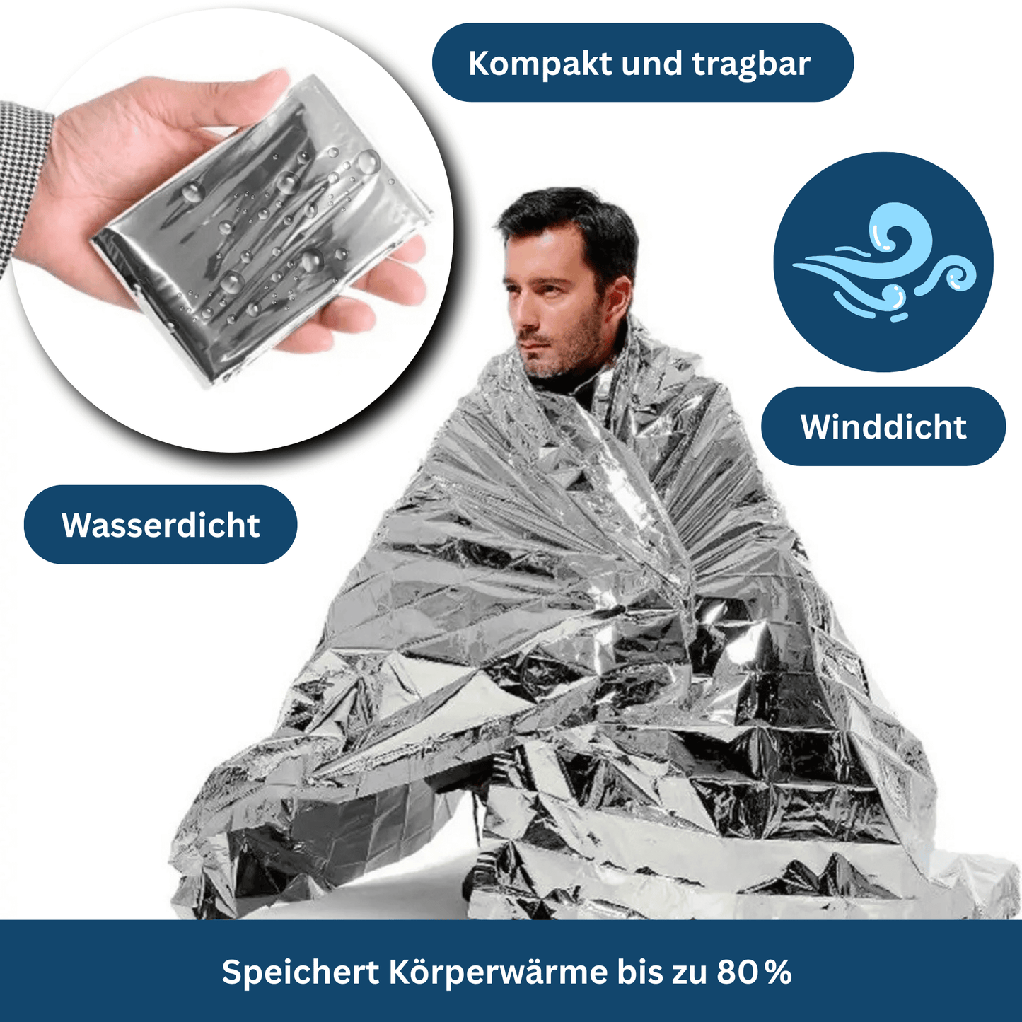 Emergency thermal blanket for camping and hiking, durable, waterproof, and insulating survival gear