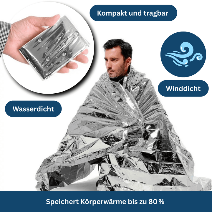 Emergency thermal blanket for camping and hiking, durable, waterproof, and insulating survival gear