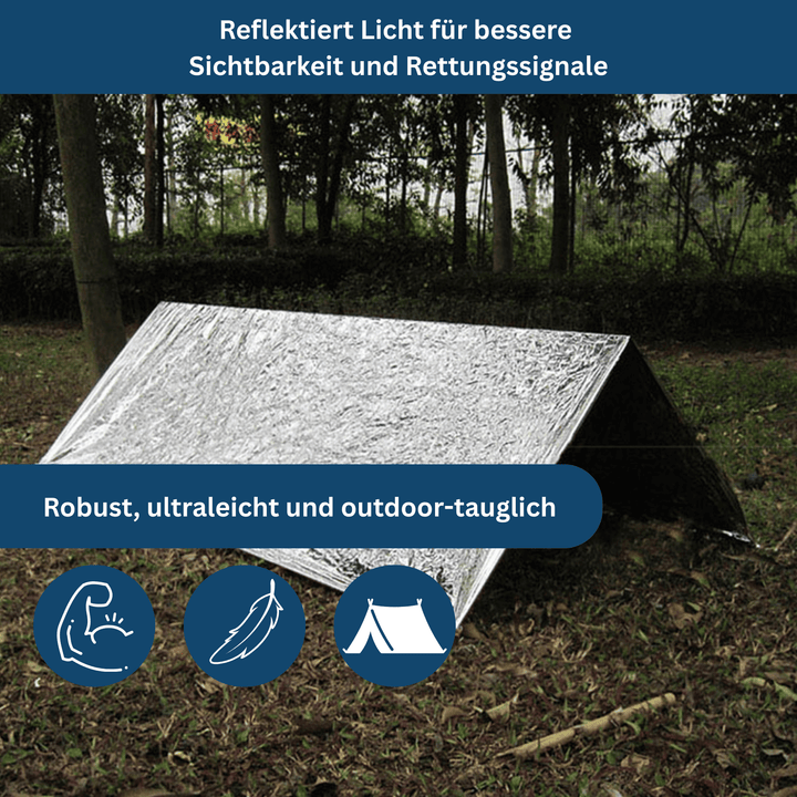 Packaged emergency blanket, waterproof and insulating, ideal for hiking, camping, and preparedness