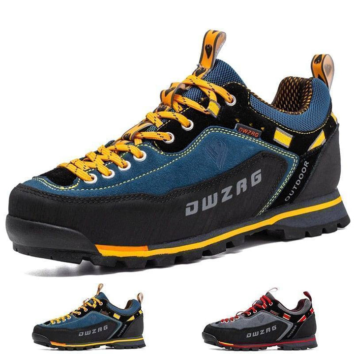 Unisex waterproof lace-up hiking shoes, grey & orange, for outdoor trekking adventures