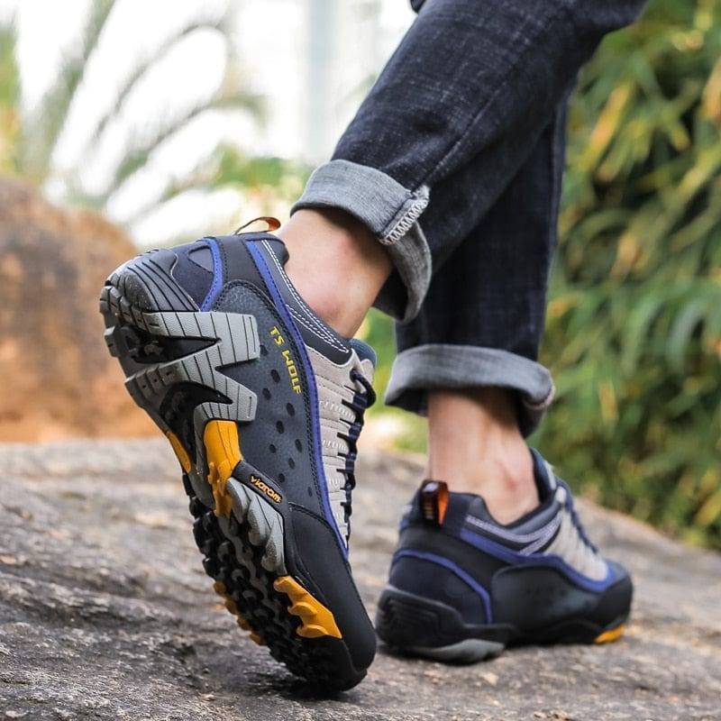 Close-up of the durable sole on unisex waterproof hiking boots, excellent grip