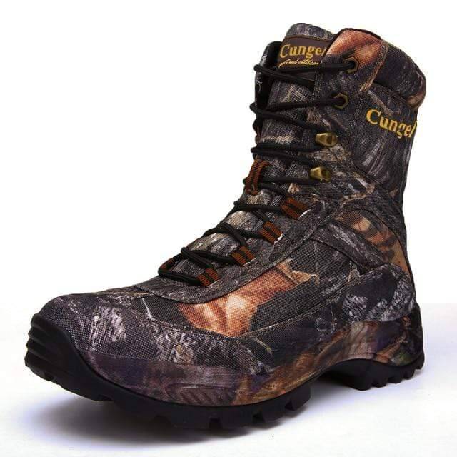 Waterproof tactical hiking boots with strong grip, perfect for mountain climbing and outdoor exploration