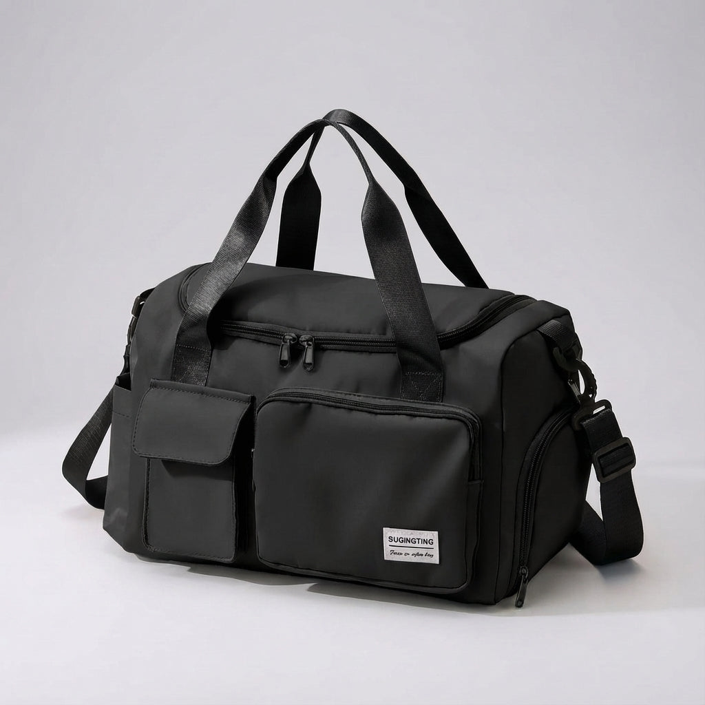Durable unisex waterproof nylon duffel bag. Essential for gym, sports, and organized weekend travel & carry-on.