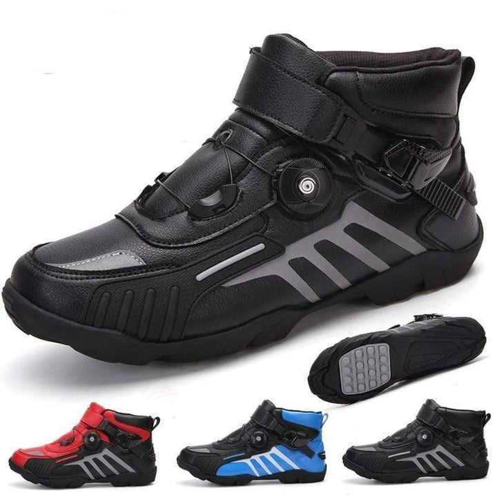 Unisex waterproof off-road motorcycle riding boots, black, all-season protective footwear