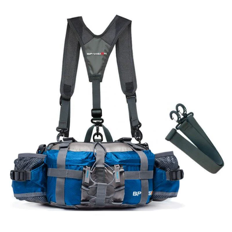 Durable nylon waterproof crossbody bag, a versatile chest pack or fanny pack for outdoor activities & travel. Unisex.