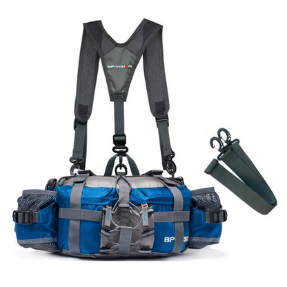 Durable nylon waterproof crossbody bag, a versatile chest pack or fanny pack for outdoor activities & travel. Unisex.