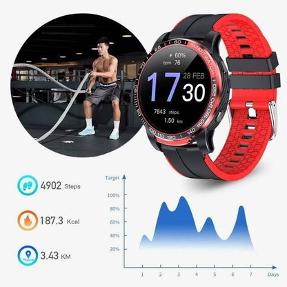 Unisex waterproof outdoor smartwatch with heart rate monitor, black band, showing time.