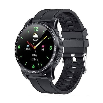 Durable outdoor smartwatch, unisex, displaying heart rate on wrist, waterproof design.