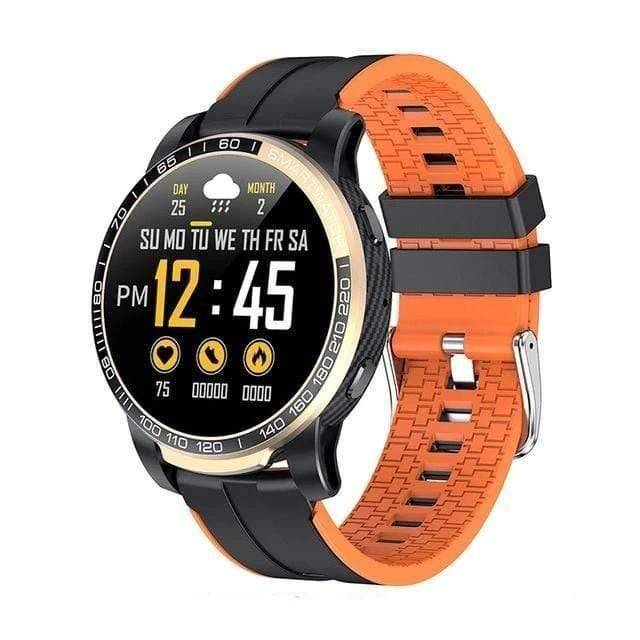 Close-up of waterproof outdoor smartwatch screen showing heart rate, durable & unisex.