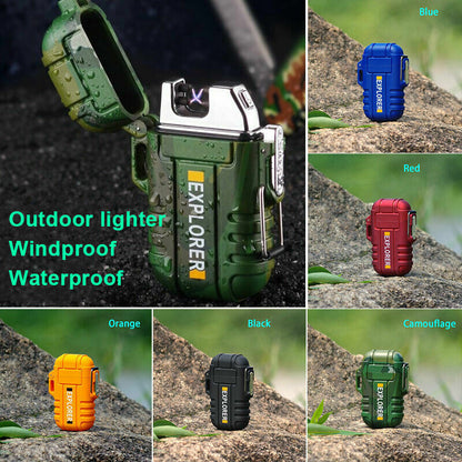 Waterproof and windproof USB rechargeable plasma lighter, perfect outdoor gear for adventurers.
