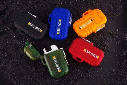 Rechargeable USB lighter, perfect for camping accessories & outdoor use, shown in hand