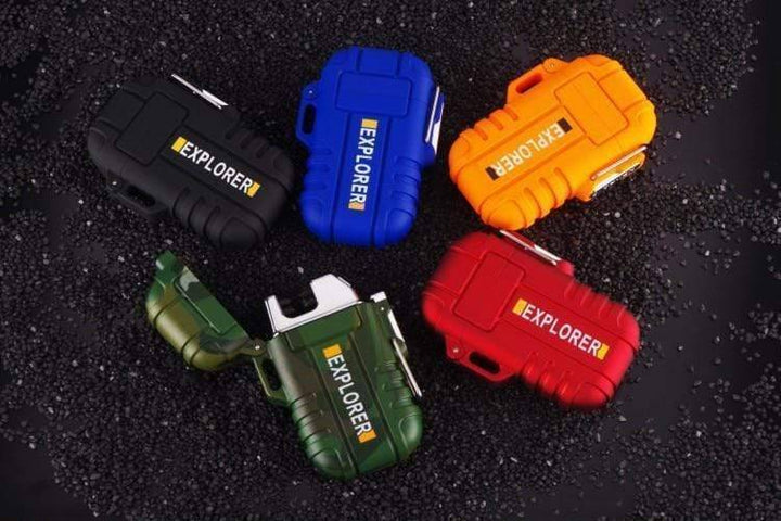 Rechargeable USB lighter, perfect for camping accessories & outdoor use, shown in hand