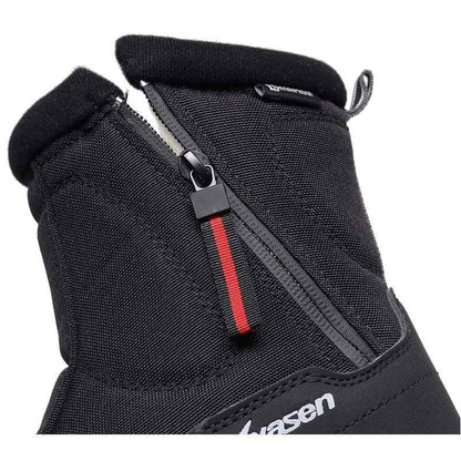 Detail of the durable waterproof material on unisex cold weather snow boots.