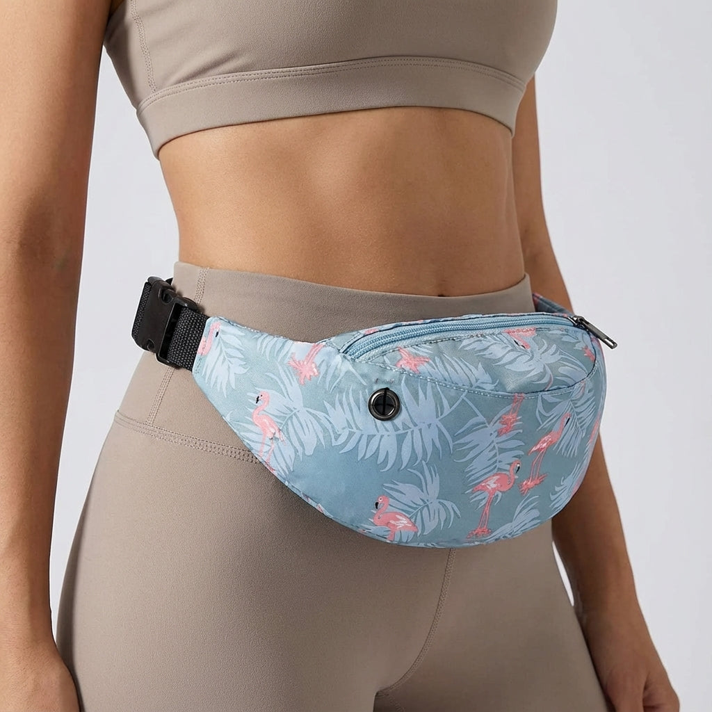 Durable polyester waterproof fanny pack. Hands-free waist bag for travel, outdoor sports, and casual everyday use.