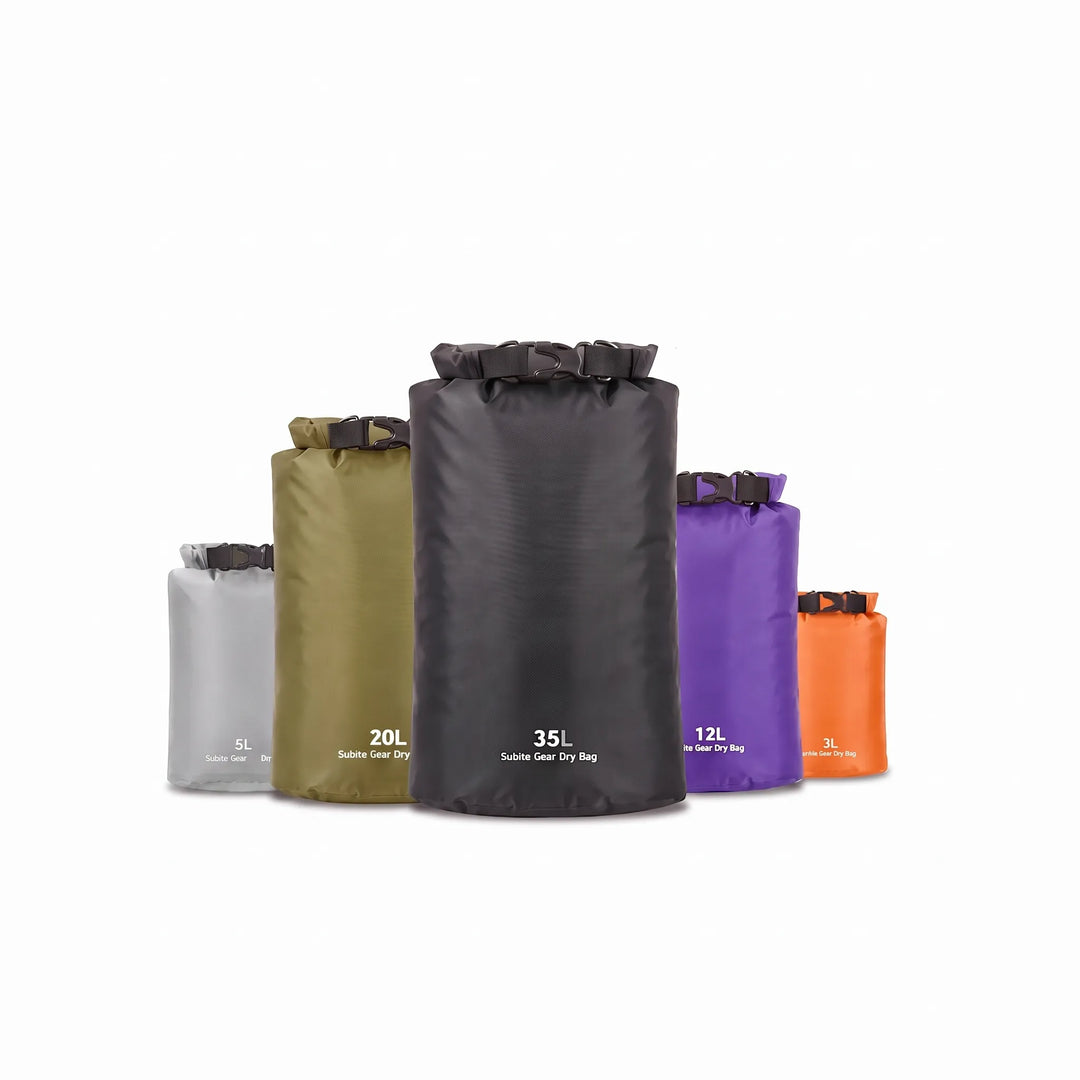 Unisex waterproof dry bag with roll-top closure for protecting outdoor gear during camping, hiking, & beach adventures.