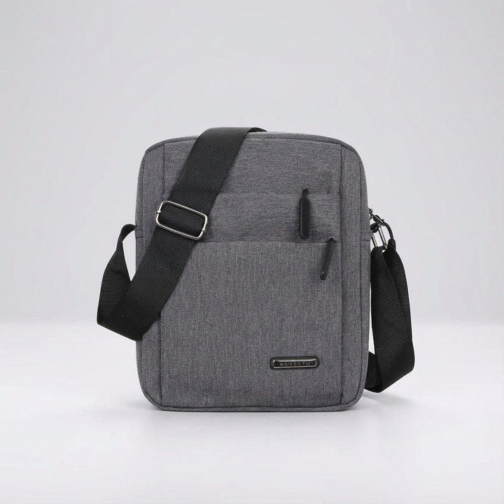 Close-up of the GuardSatchel waterproof sling bag, highlighting secure zippers & organized compartments for essentials.