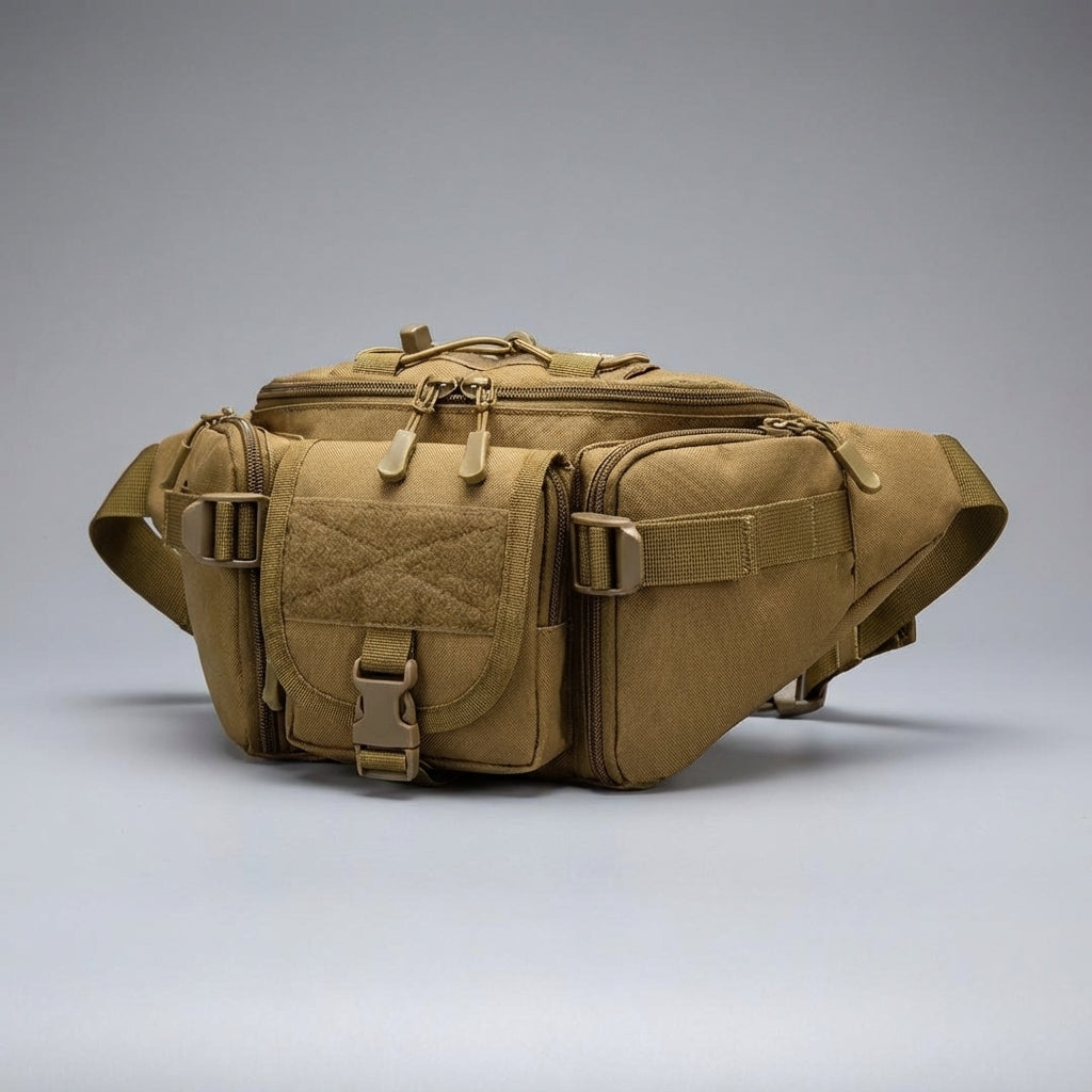 Durable waterproof tactical fanny pack, versatile utility gear for outdoor activities & travel.