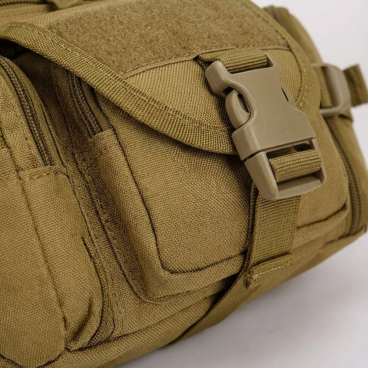 Waterproof tactical crossbody bag, ideal for adventure travel, hiking, and outdoor gear.