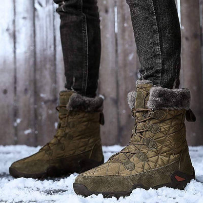 Close-up of unisex ankle-height snow boots with waterproof exterior and thermal insulation