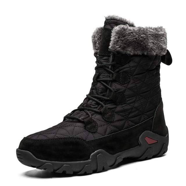 Pair of black unisex snow boots, waterproof and thermal, designed for extreme winter conditions