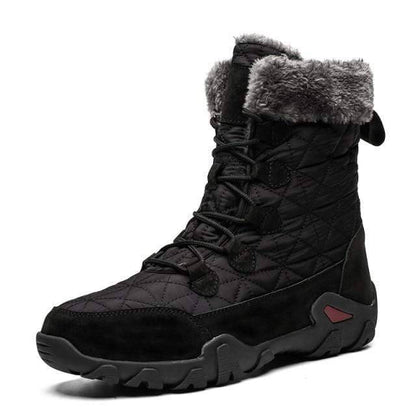 Pair of black unisex snow boots, waterproof and thermal, designed for extreme winter conditions