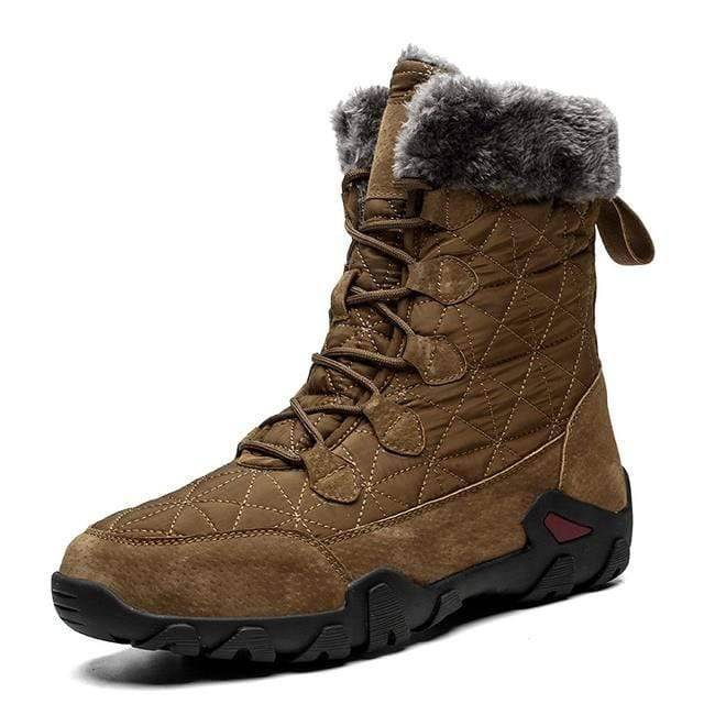 Side view of unisex outdoor footwear: waterproof thermal snow boots with thick non-slip sole