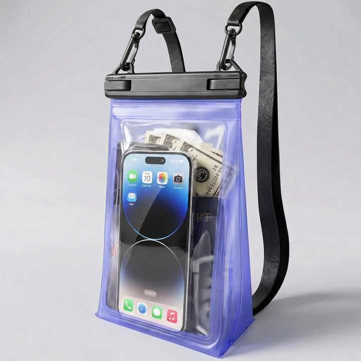 Durable waterproof dry bag phone holder for beach essentials, travel gear & outdoor adventure.