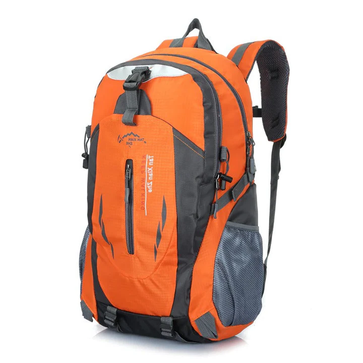Person wearing a durable unisex waterproof travel backpack, perfect for outdoor hiking, camping & adventure commute.