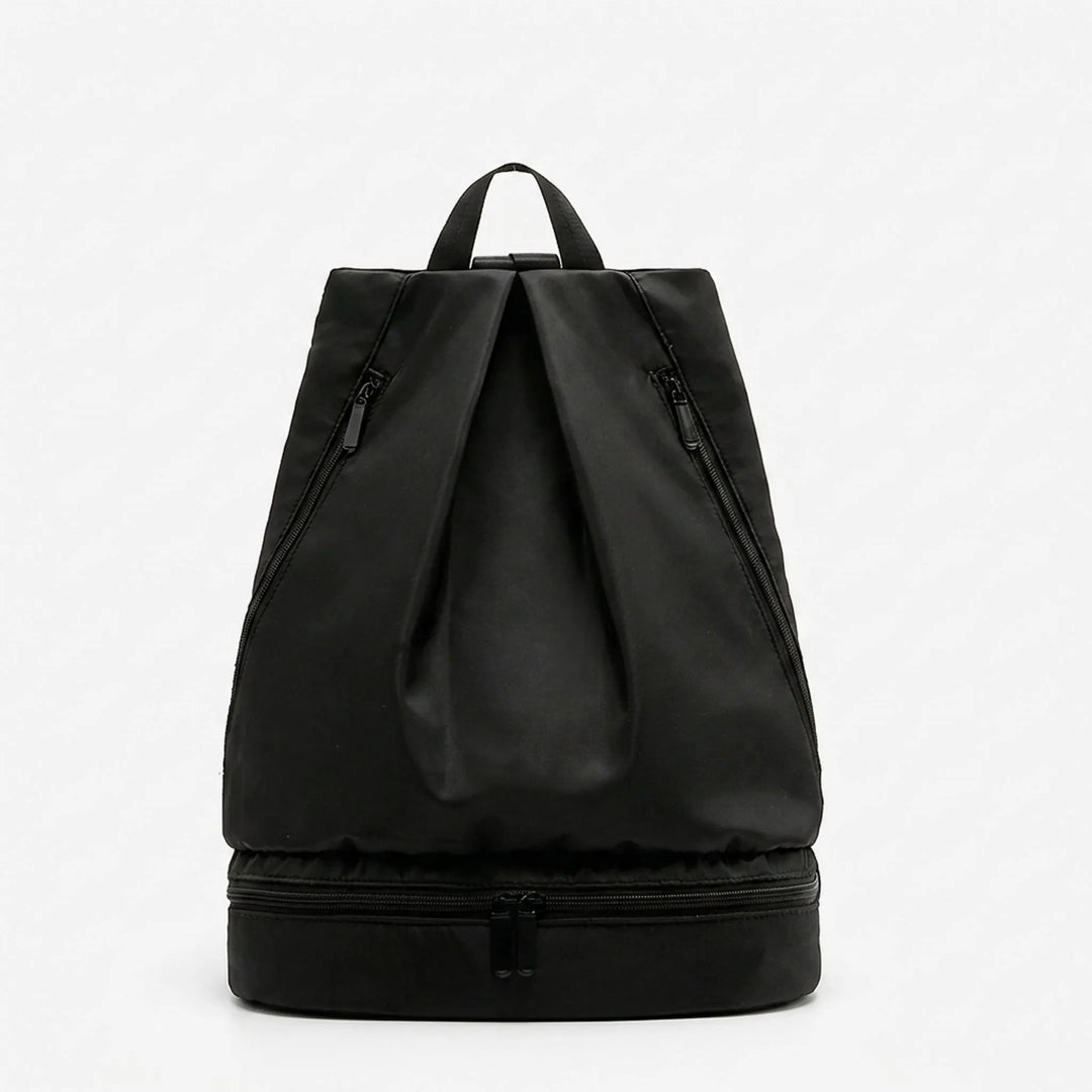 Lightweight travel backpack for men & women, featuring spacious compartments & a waterproof wet-dry section.