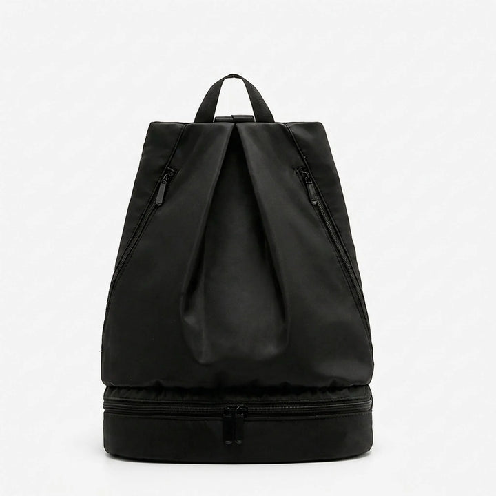 Lightweight travel backpack for men & women, featuring spacious compartments & a waterproof wet-dry section.