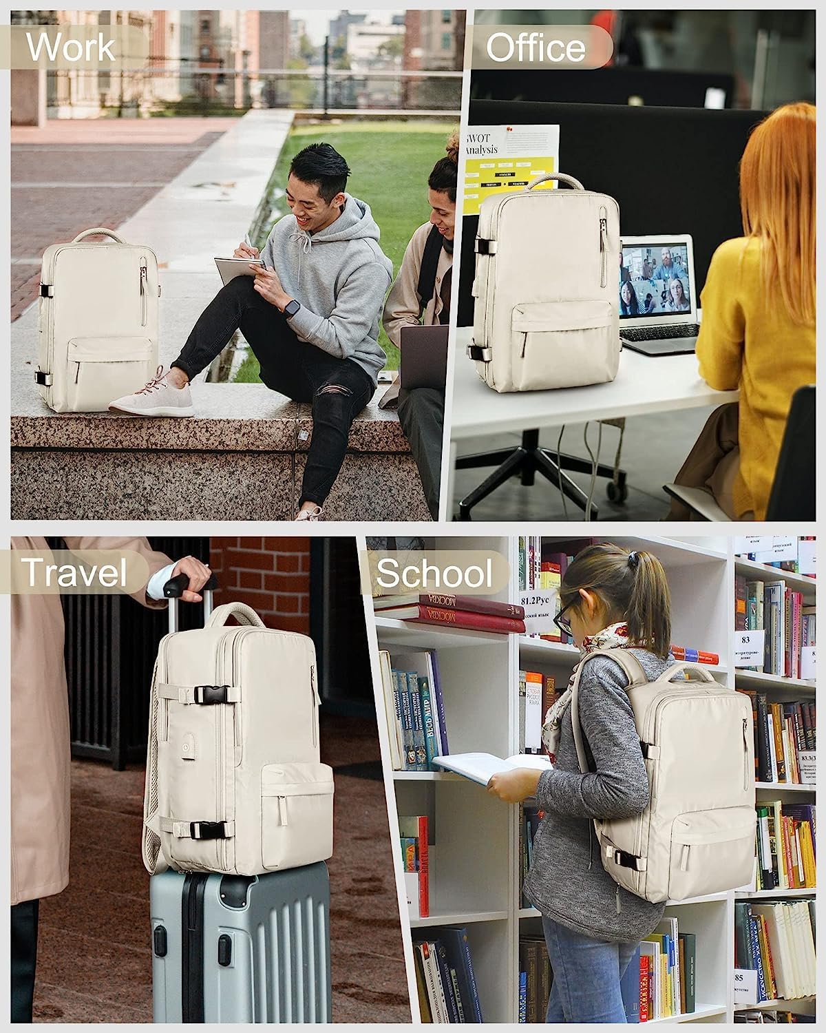 Durable waterproof travel backpack, ideal for commuters & weekend trips, featuring a separate shoe compartment.