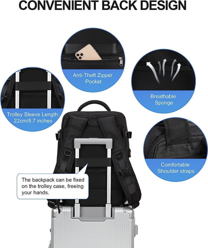 Outdoor-ready waterproof travel backpack, side view, highlighting rugged material & convenient USB access.