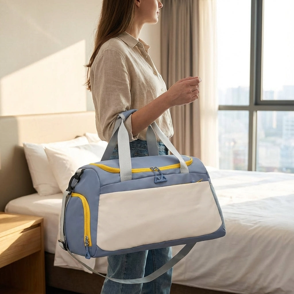Unisex waterproof weekend travel bag with shoe compartment, luggage sleeve, and durable design for adventurers.