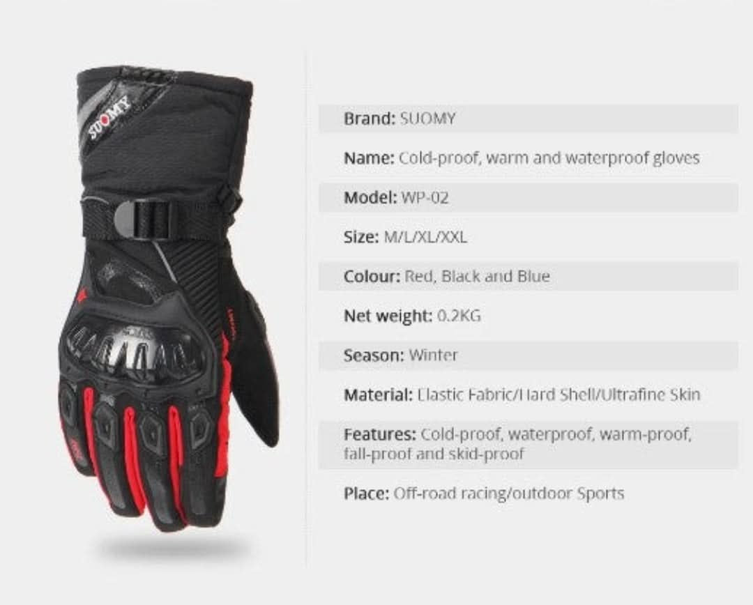 Ergonomic waterproof winter motorcycle gloves. Keeps riders warm & dry in cold weather. Essential protective gear.