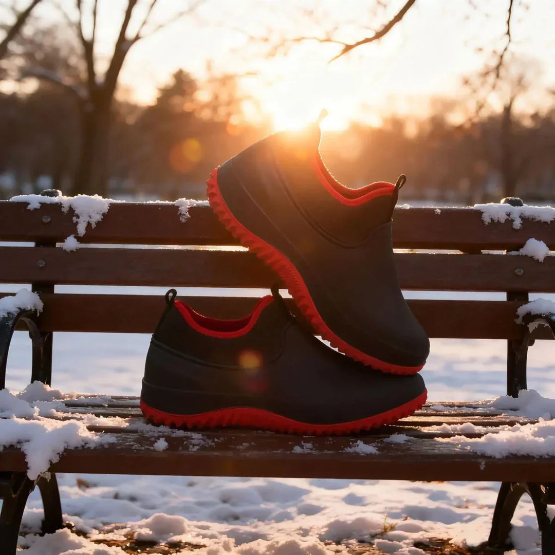 All-weather durable work shoes, waterproof and ergonomic, offering secure grip for diverse tasks.