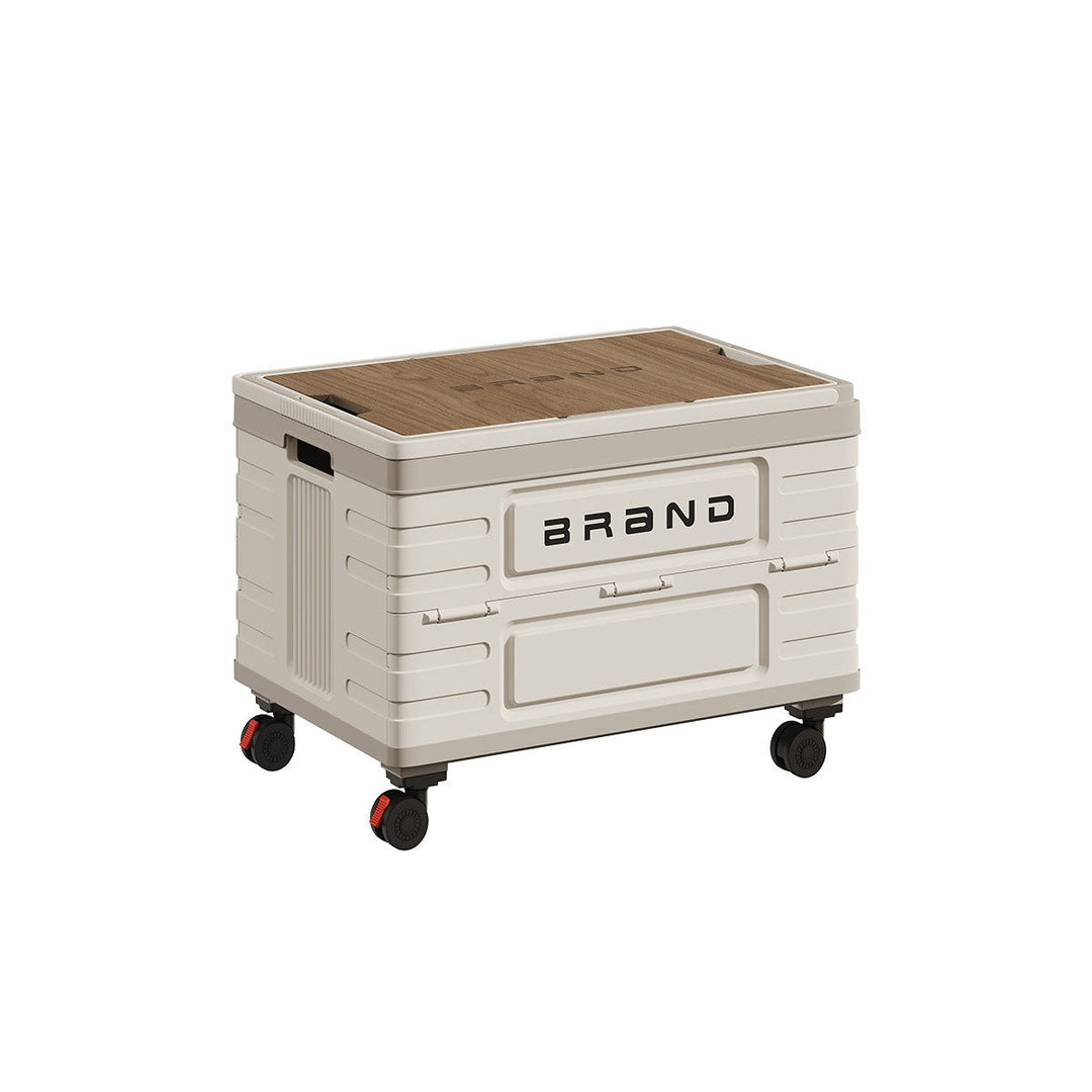 Heavy duty utility crate: gray wheeled collapsible box with lid for secure camping storage
