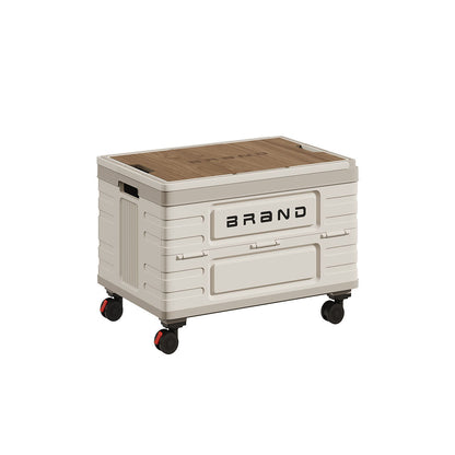 Heavy duty utility crate: gray wheeled collapsible box with lid for secure camping storage