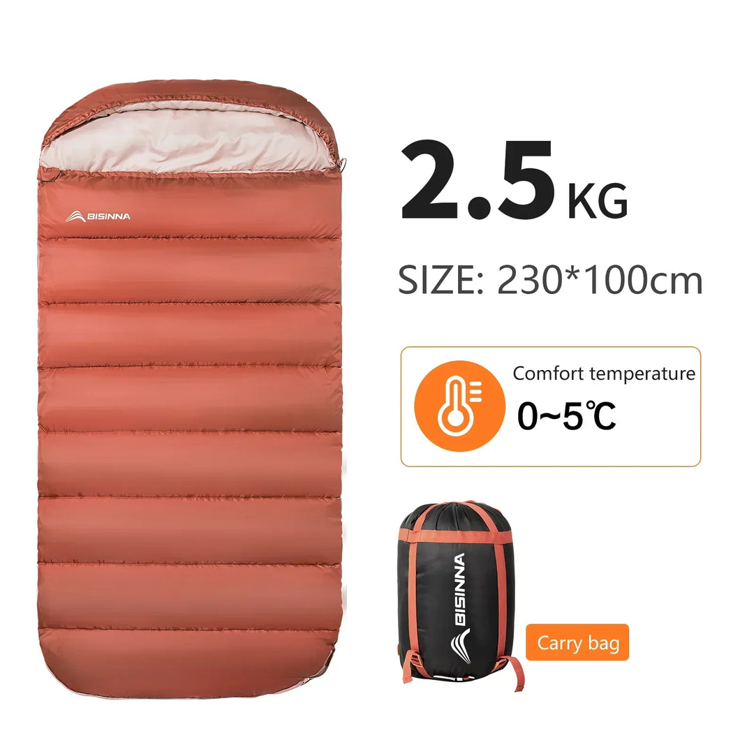 Unisex wide 3-season sleeping bag featuring an adjustable hood & strong zipper, ideal for adult backpacking.