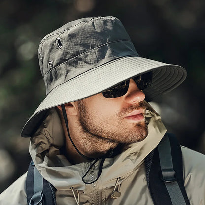 Packable wide brim fishing & hiking hat, breathable & lightweight for sun protection.