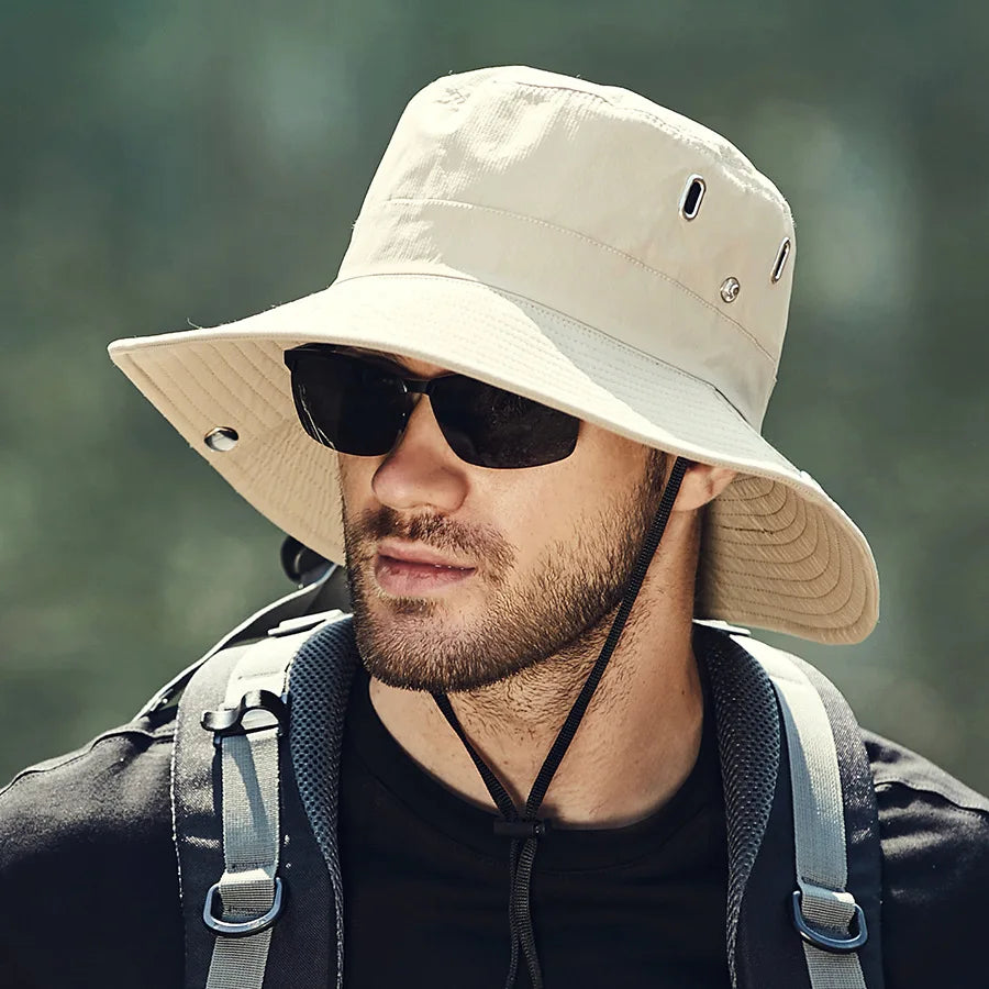 Versatile unisex wide brim outdoor hat for hiking, fishing & beach, provides ultimate UV sun protection.