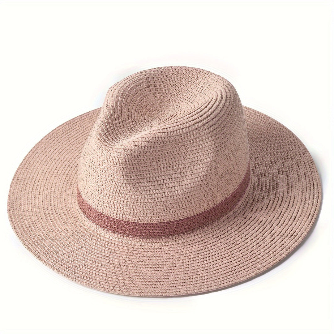 Stylish paper fiber sun hat with a wide brim, providing ample shade and fashion.
