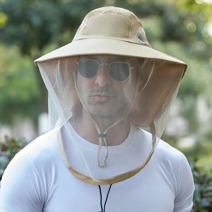Unisex outdoor sun hat with wide brim, full face & neck mosquito protection, perfect for fishing & travel.