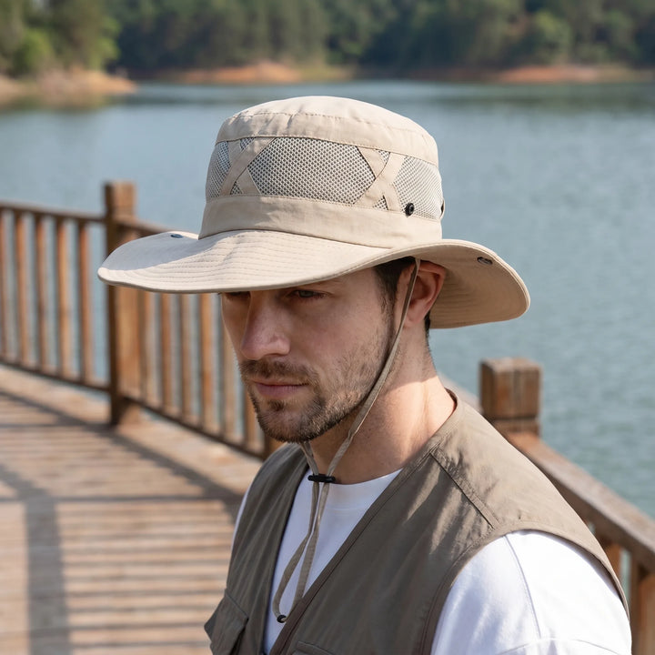 Unisex wide brim sun protection fishing hat for outdoor adventures. UV protection for men and women.