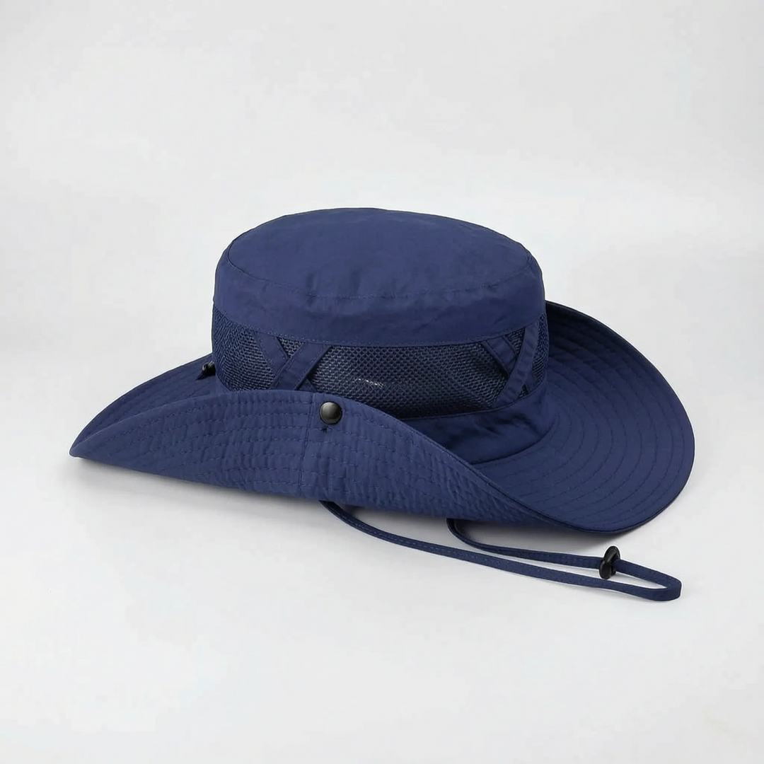 Ventilated wide brim fishing hat for sun protection. Lightweight and comfortable for all outdoor adventures.