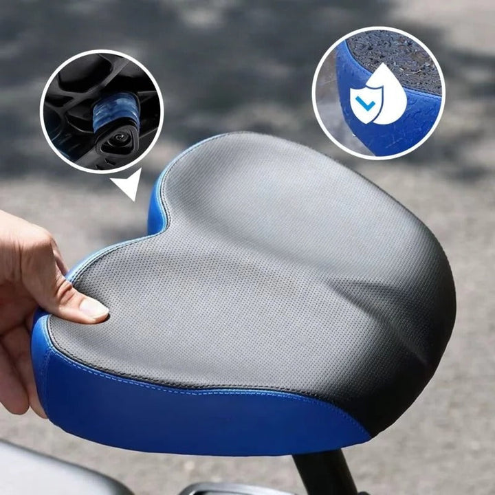 Unisex wide comfort bike saddle with soft padding for long rides.