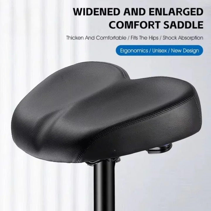 Extra padded wide comfort bike saddle for pain-free long road & mountain bike rides.