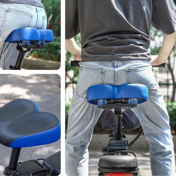 Unisex bike saddle with strong shock absorption and waterproof design for all terrains.
