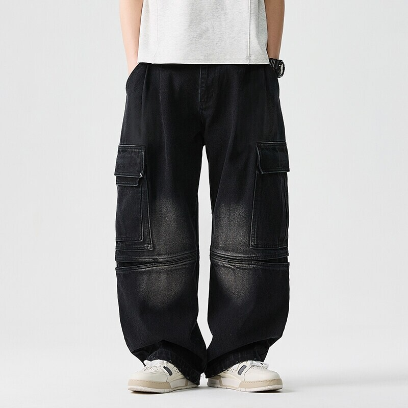 Comfortable wide-leg denim pants for unisex casual and street style looks. Relaxed fit.