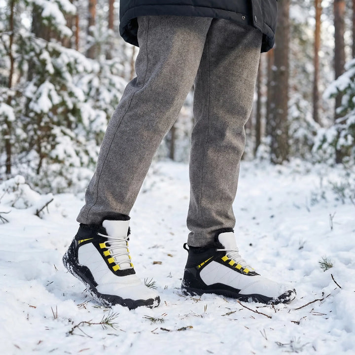 Unisex Wide Toe Box Barefoot Winter Boots, promoting natural foot movement and warmth for cold weather.